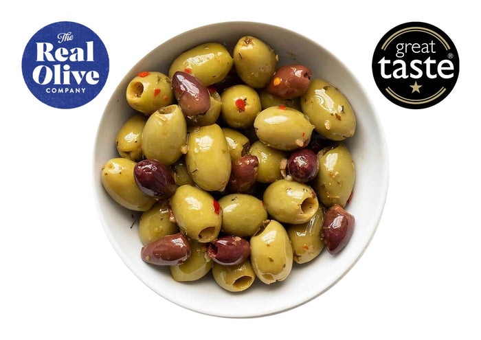 The Real Olive Co - Mixed Pitted Olives with Chilli, Garlic & Basil (Pouch 1Kg)